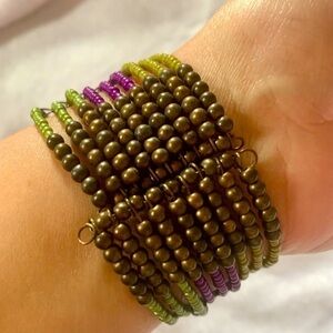 NWOT Green and Purple Beaded Wrap Bracelet